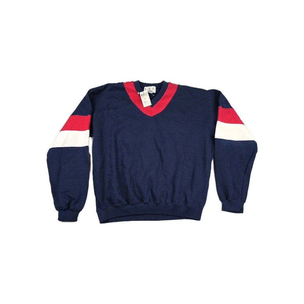 INC International Concepts Mens V-Neck Sweatshirt Navy Blue Red Stripe Size S